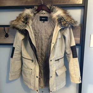 BNCI Utility Style Cargo Coat with Faux Fur